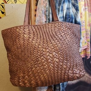 Real leather woven bag